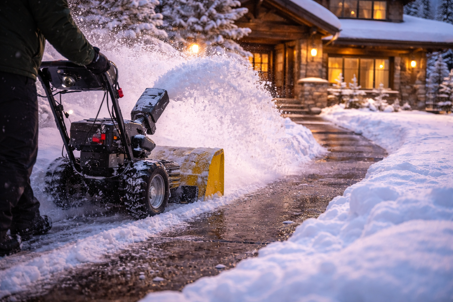 close-up of snowplow on homeowners driveway