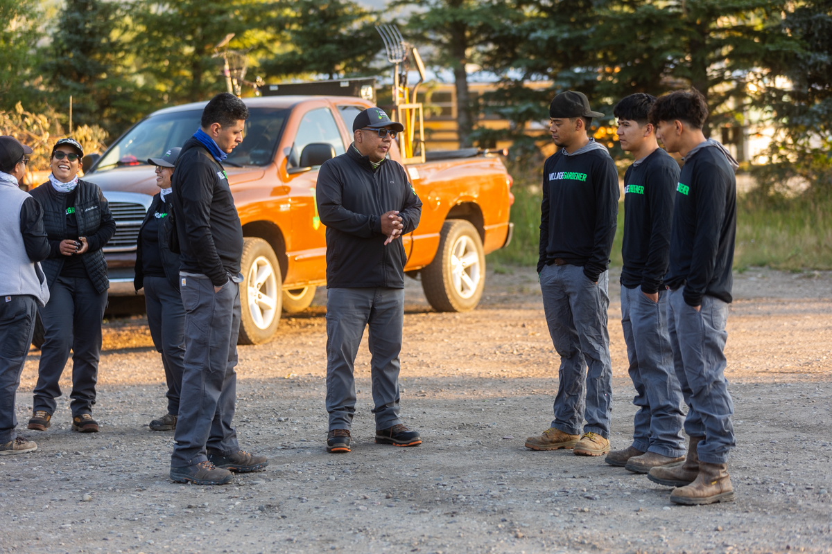 crew team morning meeting trucks equipment office 5