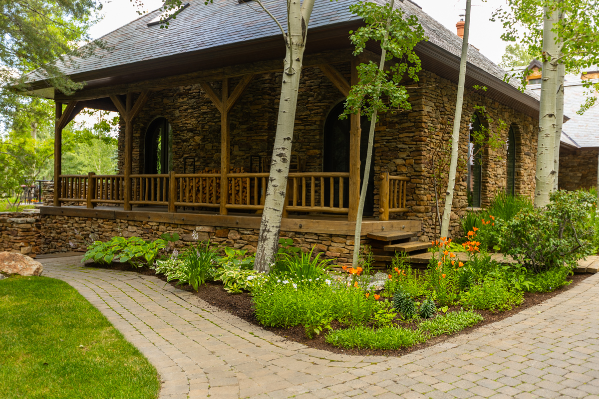 paver walkway porch planting bed groundcover perennials